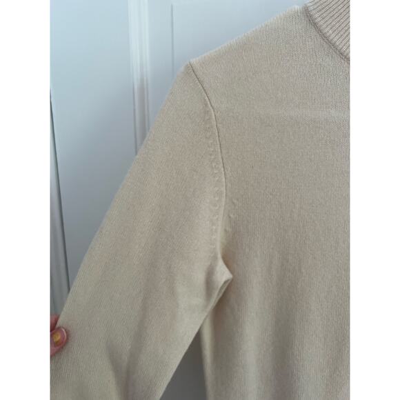 Prive Women's XS 100% Cashmere Sweater Cream Beige Mock Neck Lightweight FLAW - Picture 7 of 12